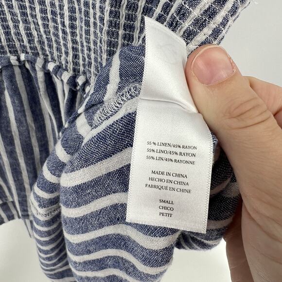Rails Angelina Dress Boracay Striped Blue White‎ Mini Smocked Linen Size Small - Picture 10 of 12